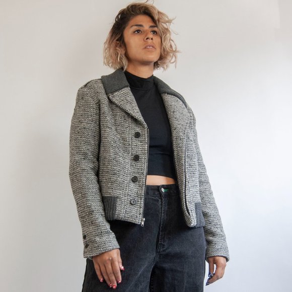 Opening Ceremony Grey Tweed Short Coat m medium l large / light grey wool jacket